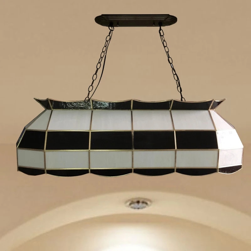 European-Style Glass Tiffany Rectangular Lamp Lighting Billiard Lamp Restaurant Black and White Villa Bar Pendant Light