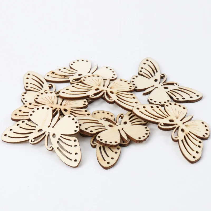 Butterfly Pattern Natrual Wooden Scrapbooking Hollow Craft Random for Home Decoration 32x55mm 5pcs