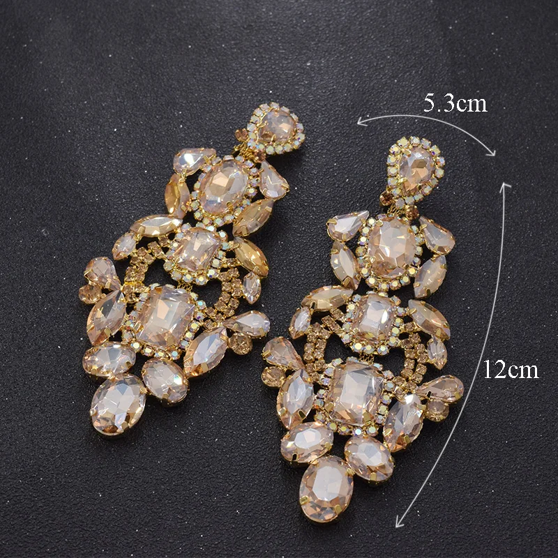 Luxury big size 12cm long Clip-On drop rhinestone earrings for bridal party jewelry women clip earring  Non-Pierced Earring