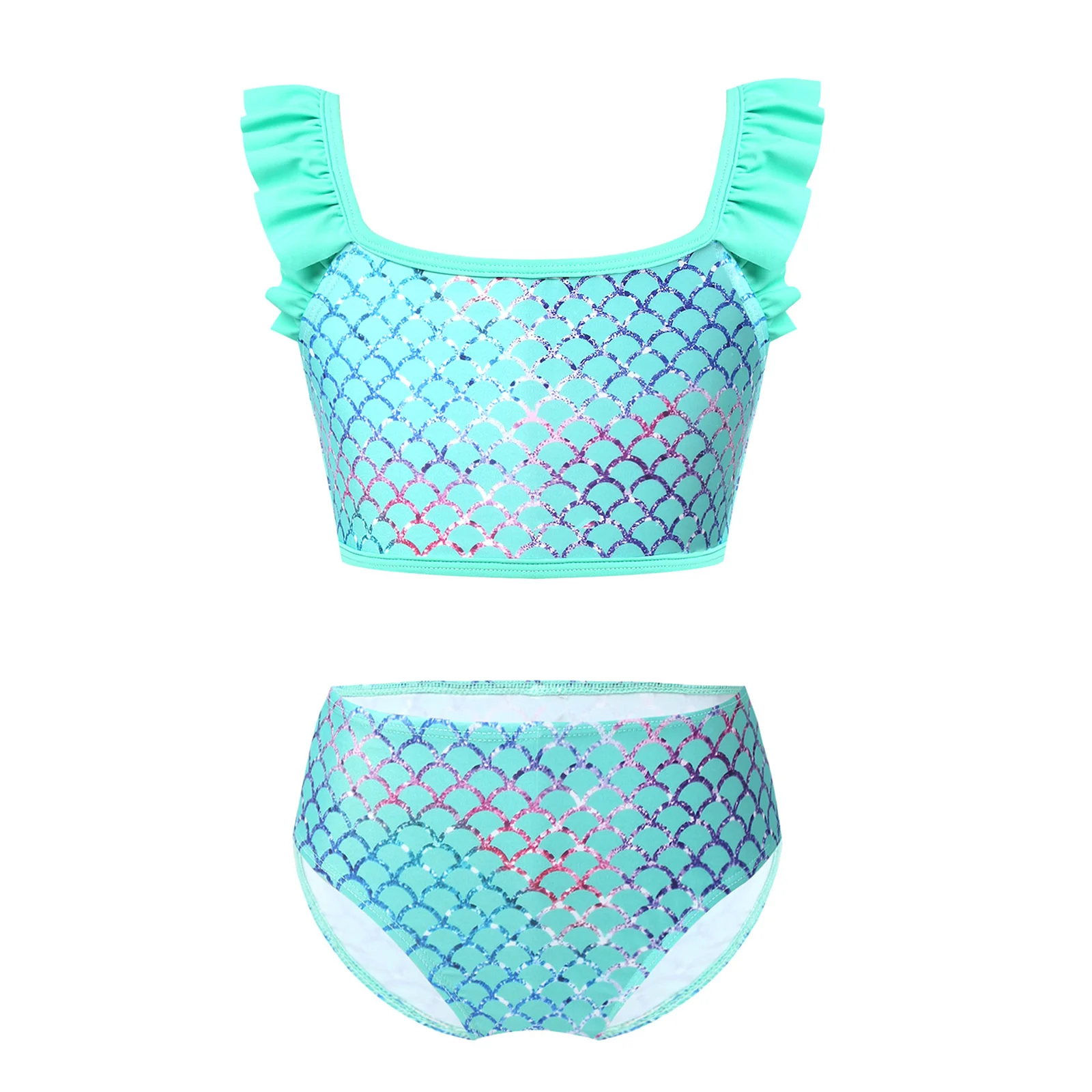 

Little Girls Summer Two Piece Swimwear Beachwear Fish Scales Tankini Swimsuit Top with Briefs Set Children Swimming Bathing Suit