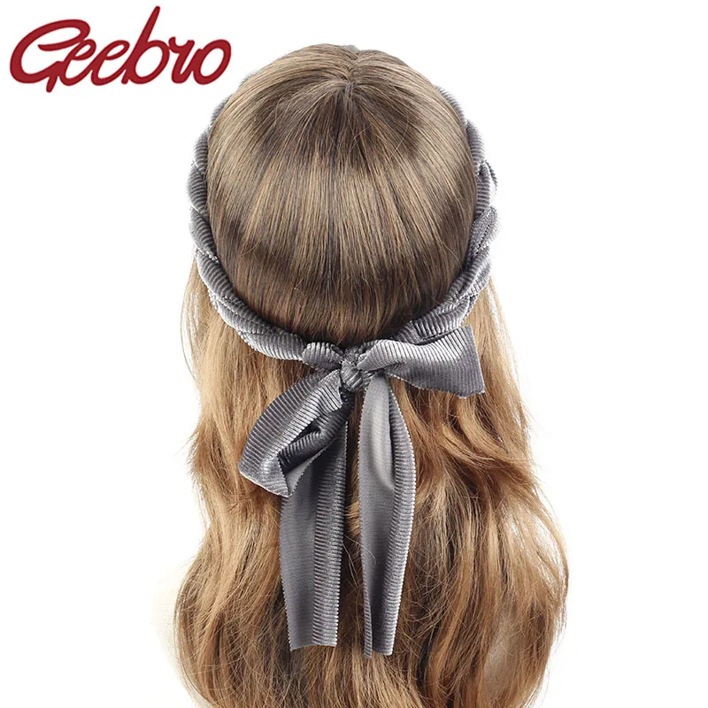 Geebro Women Casual Ribbed Braids Bands Headbands Fashion Solid Color Stretch Adjustable Party Turban Hair Bands Accessories