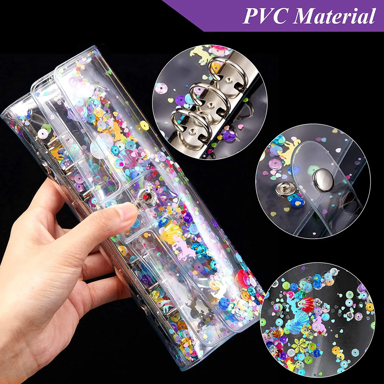 A6 PVC Transparent Binder Cover 6-Ring Loose-Leaf Folder Cash Budget Envelope System with 6 PCS Pockets And A Label Sticker