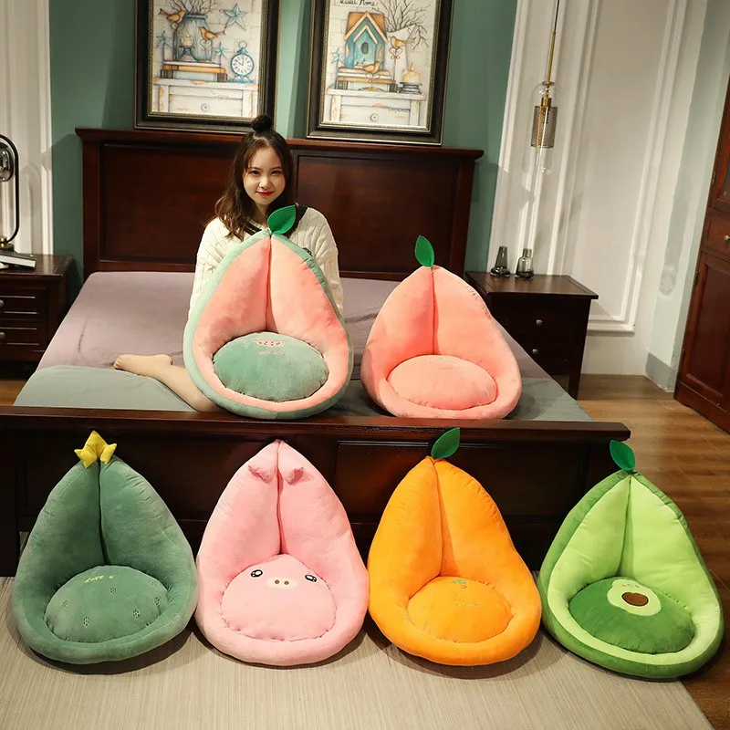 Avocado&Watermelon&Peach Plush Seat Cushion Indoor Floor Stuffed Sofa Colorful Animal Decor Pillow for Children Grownups Gift