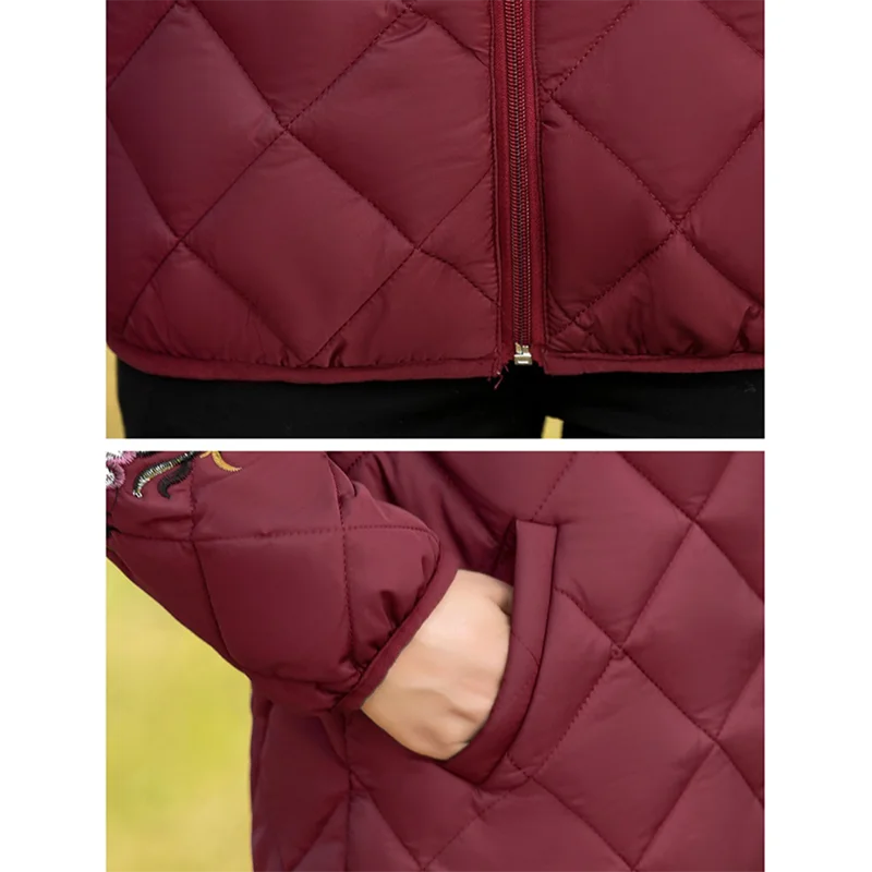 Mamma Autunno Inverno Abbigliamento donna Parker Cappotto di cotone Piumino Nuovo Aggiungi giacca di velluto Cappotto femminile con cappuccio con stampa calda 2025