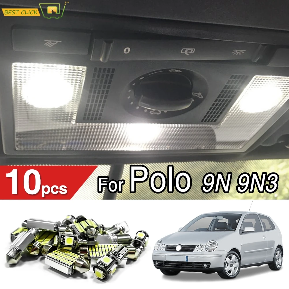 10pcs Canbus Car LED Lights Bulb for Volkswagen VW POLO 9N 9N3 2002 2003 -2009 Error Free LED Interior Lighting Map Dome Light