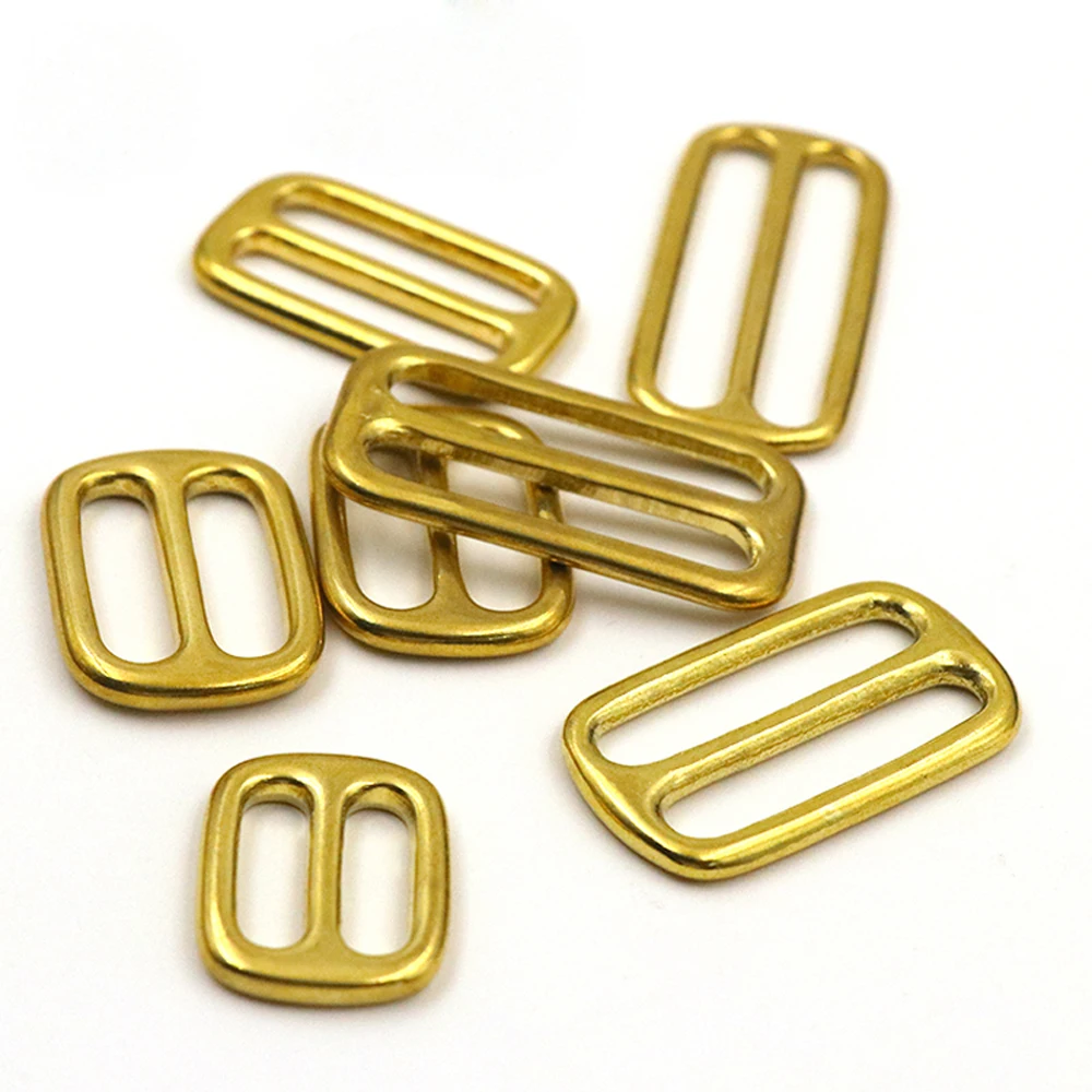 2pcs Solid Brass Tri Glide Buckles 3 Bar Adjusters 16/20/25/32/37/50mm for Webbing Clothes Leather Crafts Bag Strap Belt