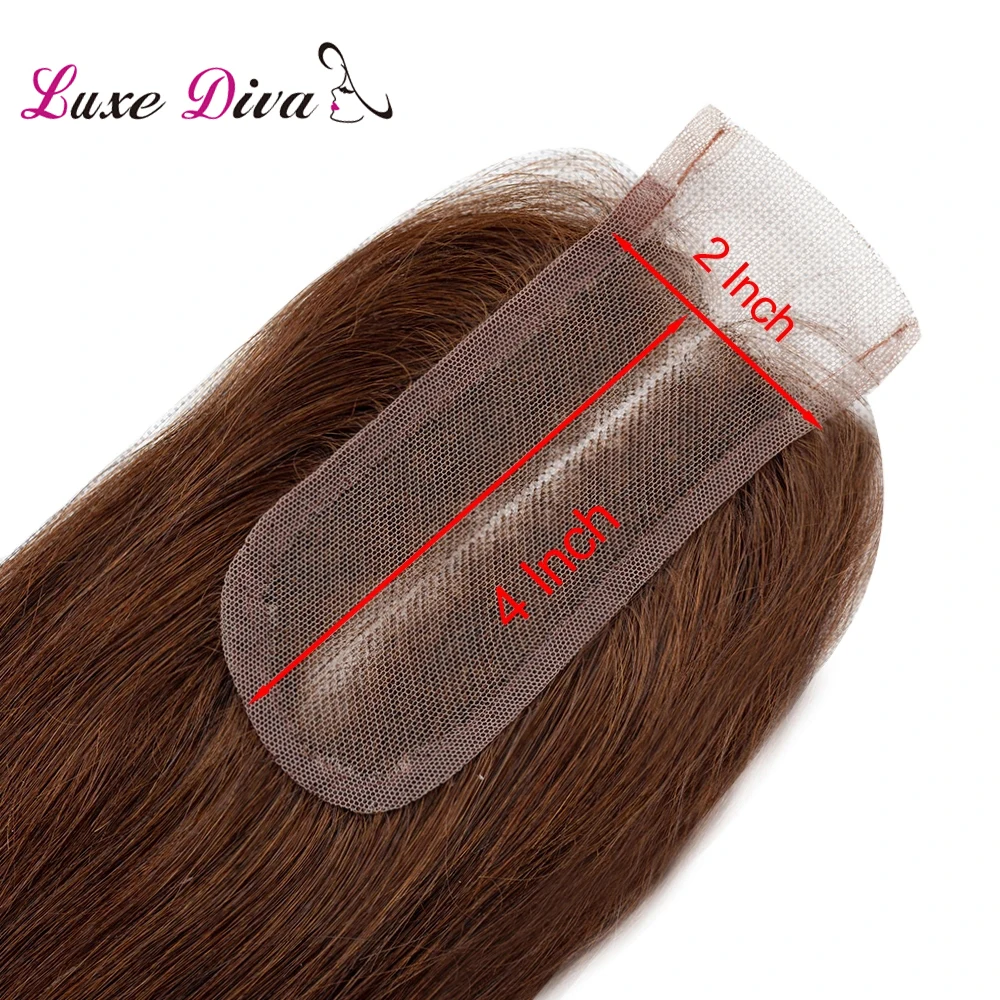 LUXEDIVA Human Hair Straight Bundles With 2X4 Lace Closure Brazilian Human Hair Extensions 99J #2 #4 Light Brown For Black Women