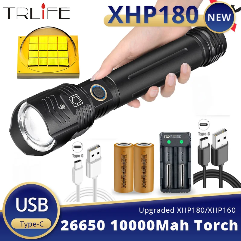 

XHP180 Most Powerful Flashlight 16-core Light Type-c Rechargeable Telescopic Zoom Input and Output High Long-range Glare Lantern