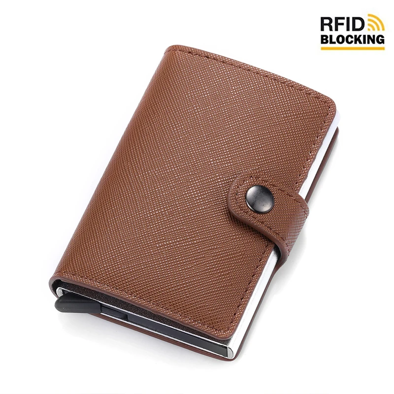 Nieuwe Mannen Creditcardhouder Carbon Lederen Portemonnee Aluminium Automatische Mini Portemonnee Met Back Pocket Id-kaart Rfid Blocking Portemonnee