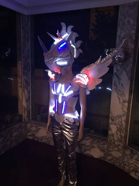 Unicórnio cabeça de cavalo led adereços trajes mostrar serviços de roupa traje palco desempenho dj bar tv mostrar roupas cosplay