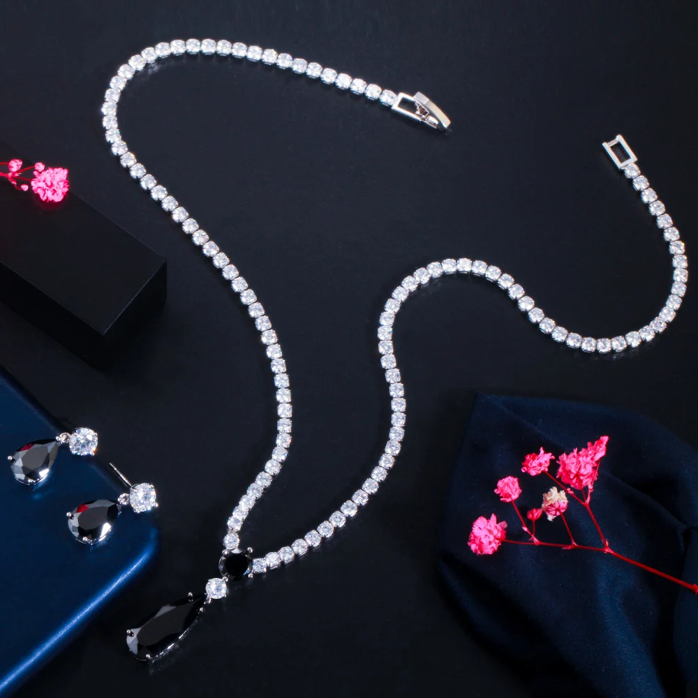 CWWZircons Top Rot-Lila Kubisches Zirkonia Wassertropfen-Design Modisches Schmuckset für Damen zur Verlobung, Party, Hochzeit, als Brautjungferngeschenk T0751 – Detail 8