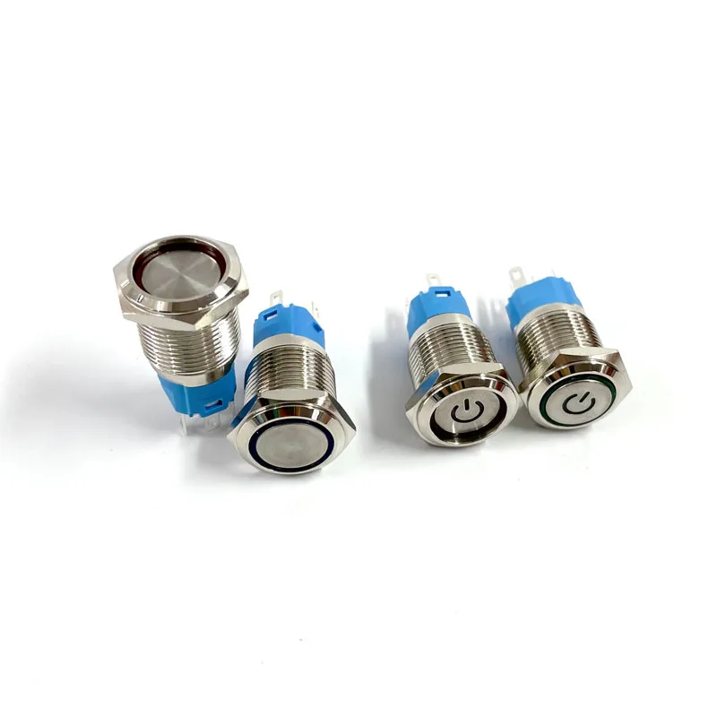 Latching push button switch locked 16mm flat head Momentary Push Button waterproof LED metal switch image 5