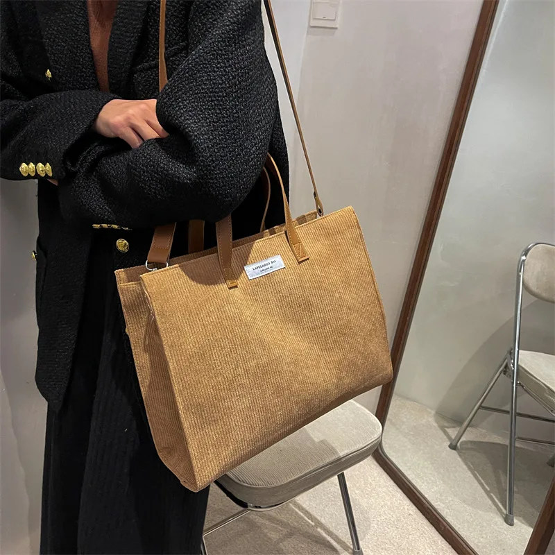 Corduroy Canvas Women Tote Ladies Casual Shoulder Bag Foldable Reusable Shopping Bags Beach Bag Female Cotton Cloth Handbag