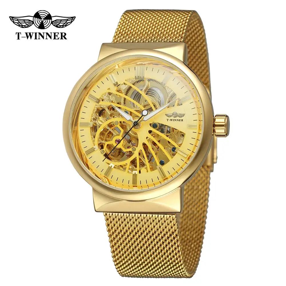 WINNER Business men's and women's watches gold folding buckle watches automatic mechanical wrist watches