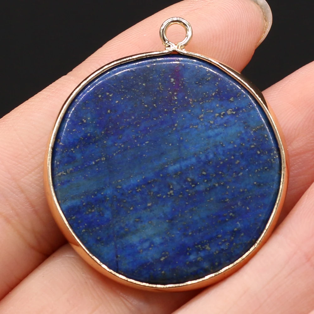 Natural Stone Gem Lapis Lazuli Round Pendant Handmade Crafts DIY Necklace Bracelet Earrings Jewelry Accessories Gift Making