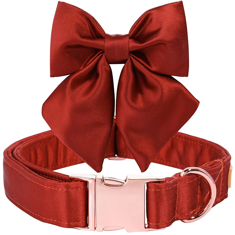 Unique style paws Red Silk Dog Collar Puppy Collar with Bowtie Adjustable Dog Collar Pet Gift for Small Medium Large