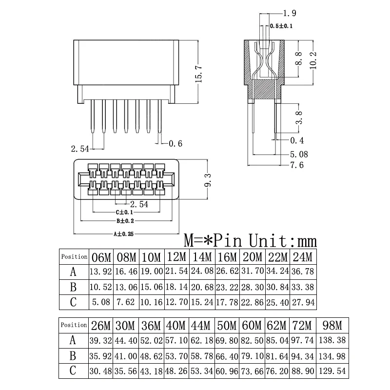 1/2/5 sztuk 2.54mm Pitch 6P 8 P 10P 12P 16P 20P 26P 30P 36P 40P-98 Pin krawędzi wejście na kartę gniazdo PCB złoty palec gniazdo przez otwory