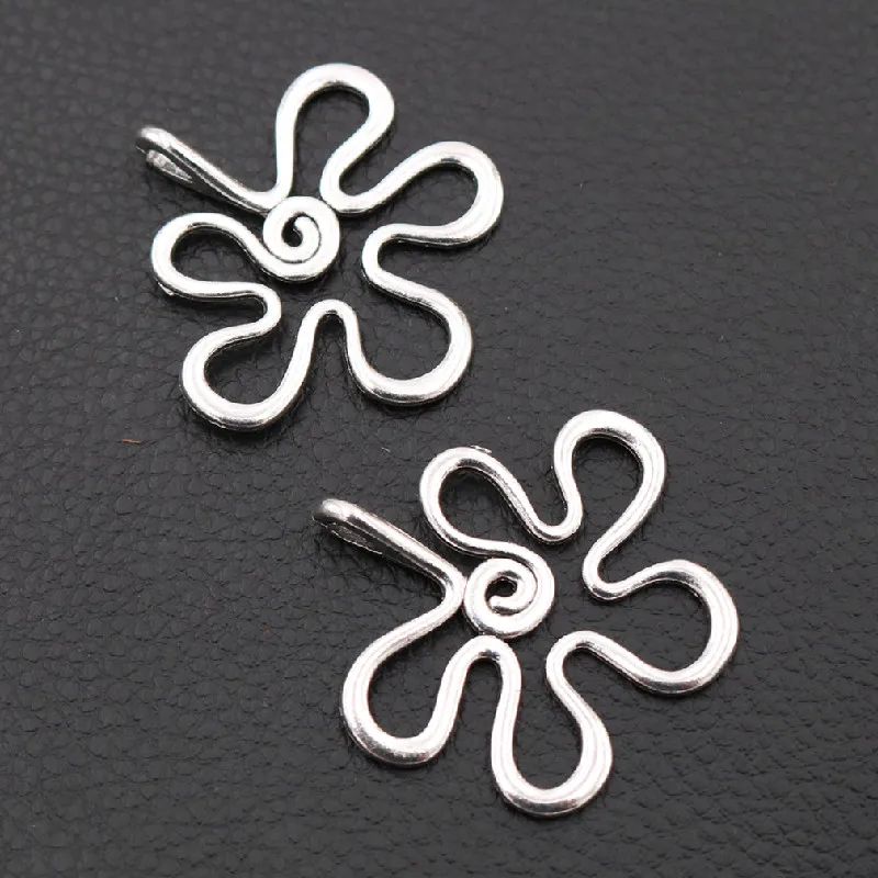 5pcs Hollow 5 Petal Flowers Alloy Pendant, Sakura Charms, Begonia Flower Charms, Peach Blossom Charms, Silver Color 42mm A1033