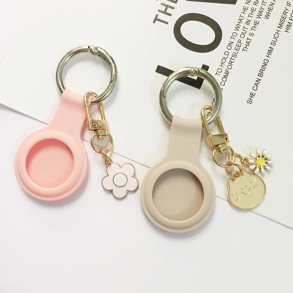 For AirTag case Cute Korea flower cat Luxury key chain silicone Case for Air Tags Locator Tracker Anti-lost Protective Cover