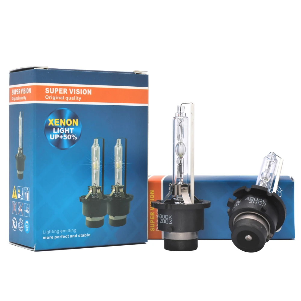 2 adet/grup araba far ampul D2S D4S 4300K 6000K 8000K 10000K beyaz sıcak satış HID Xenon lambası Metal braket ile koruma