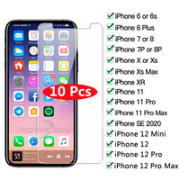 10Pcs 9H Tempered Glass for iPhone XR X XS 11 12 Pro Max 12 mini Screen Protector Protective Film for iPhone 6 6s 7 8 Plus  5 5s