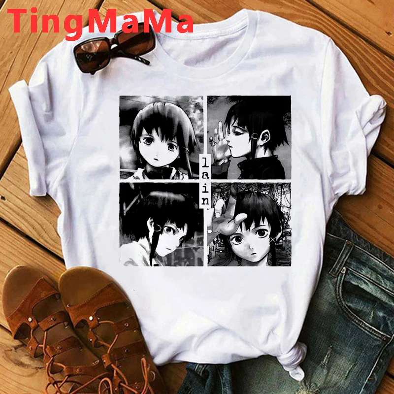 Hot Japanese Anime Serial Experiments Lain T Shirt Men Kawaii Harajuku Manga Graphic Tees Unisex Tops Cartoon T-shirts Male