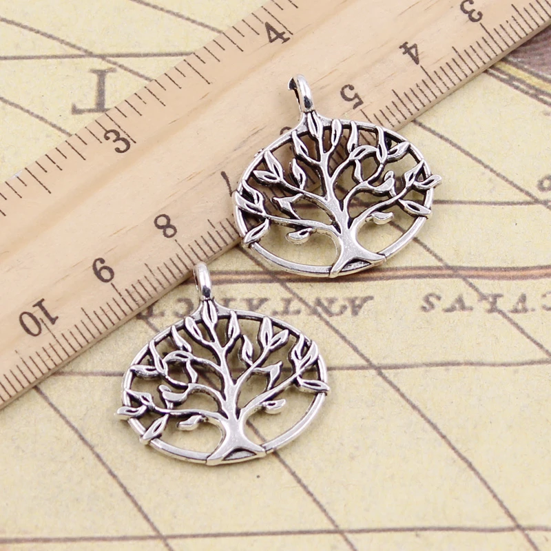 10pcs Charms Life Tree 27x27mm Tibetan Bronze Silver Color Pendants Antique Jewelry Making DIY Handmade Craft Pendant