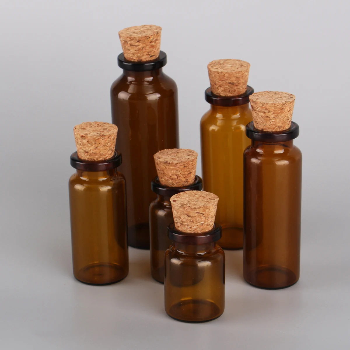 24pcs/lot 5ml 7ml 10ml 15ml 20ml 30ml Amber Glass Bottles With Cork Stopper Empty Message Jars Vials For Art DIY Crafts