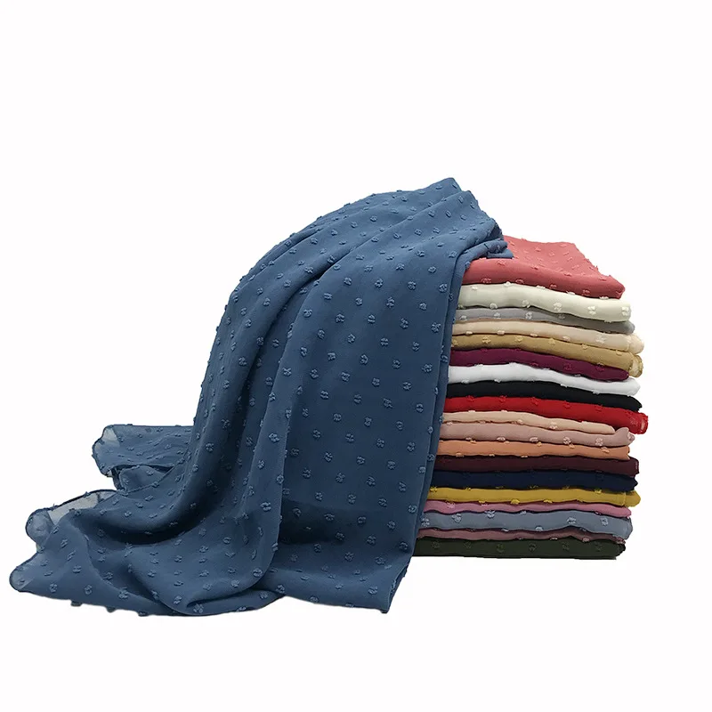 Hijab musulmán de gasa con pompón de puntos para mujer, bufanda de burbuja, chal largo, pañuelo para la cabeza