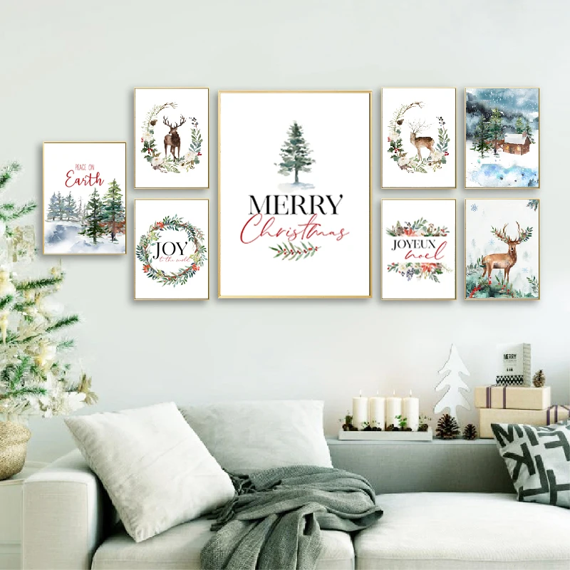 

Christmas Theme Art Poster Nordic Print Canvas Painting Wall Painting Frameless Home Decor Living Room Shop Mural Christmas Gift