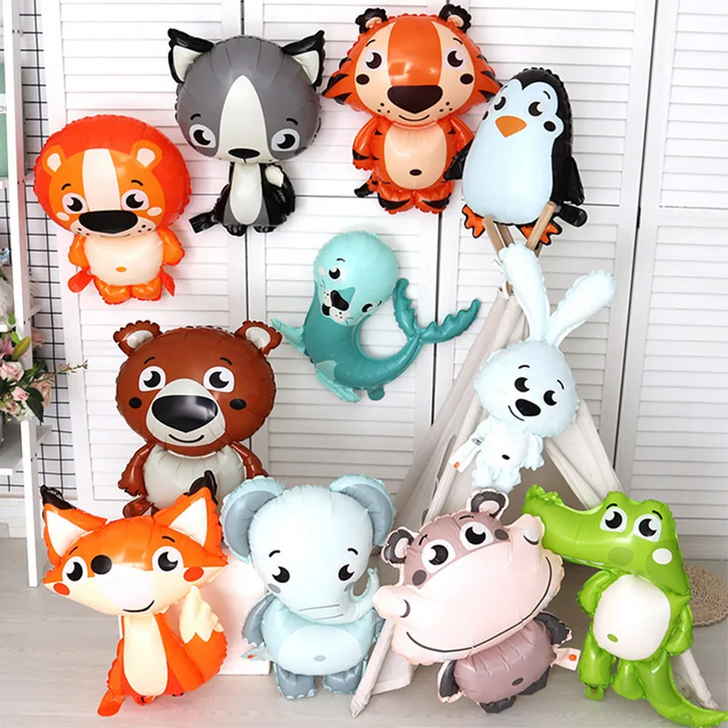 6pcs Jungle Animal Balloons Elephant Tiger Hippo Crocodile Cartoon Balloon Birthday Wildlife Park Party Decorations Kids Toys