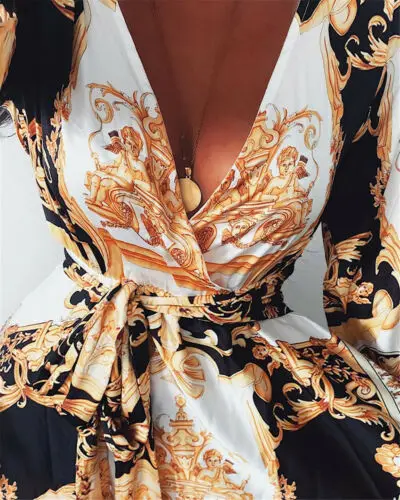 2021 Boho Summer Retro Vintage Floral Print Long Party Dress Women Sexy Elegant V-neck Long Maxi Dresses Vestidos