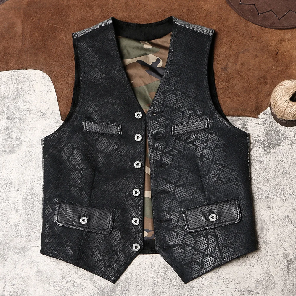 DSV199 Asian Small Size Mens Super High Quality Genuine Cow Leather Brass Button Vest Stylish Waistcoat