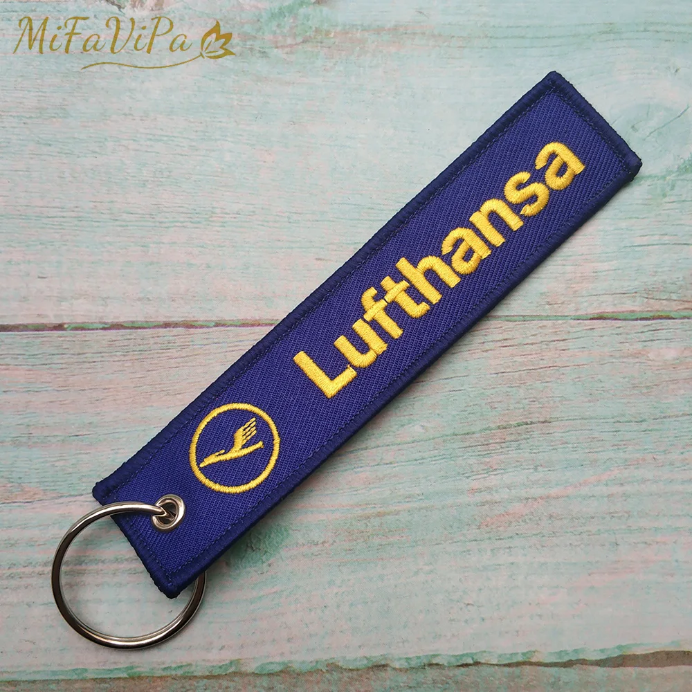 5 PCS/LOT MiFaViPa Blue Lufthansa Keychain Fashion Trinket Strap Embroidery Aviation Key Chain for Men Gift Luggage Tag Keyrings view 2