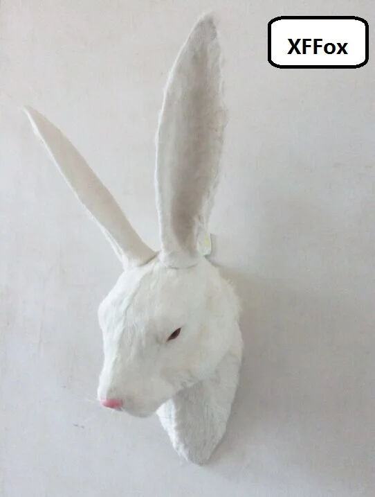 White Rabbit Head Model Simulation Polyethylene & Furs Real Life Big Wall Decoration 70x40x22cm Home Garden Decor Gift