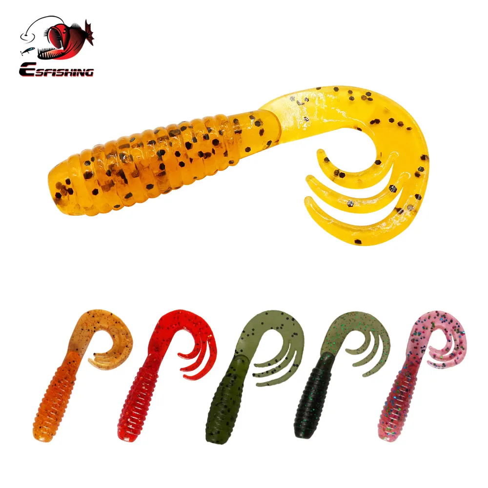 

ESFISHING Silicone Soft Bait Tripple Grub 50mm10pcs Tail Curly Jigging Iscas Pesca Artificial Fishing Lure Tackle For all Fish