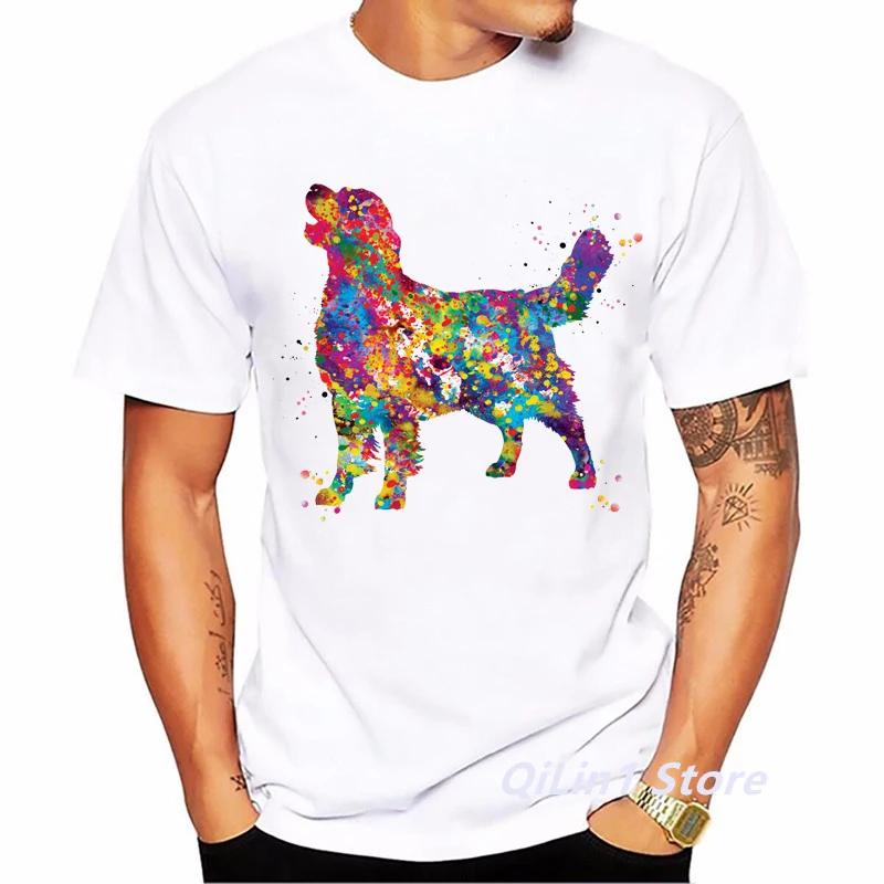 Watercolor Golden Retriever/Chihuahua/Tibetan Mastiff Print T-Shirt Men\'S Clothing God Lover Tshirt Homme Harajuku Shirt T Shirt