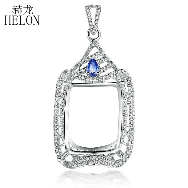 

HELON Solid 10K White Gold Emerald Cut 13x17mm to 16x20mm Real Diamonds Sapphires Semi Mount Pendant Women Trendy Fine Jewelry