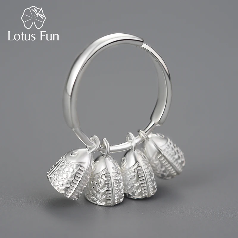 

Lotus Fun Real 925 Sterling Silver Natural Creative Handmade Designer Fine Jewelry Ethnic Vintage Fish Bell Rings for Women Gift