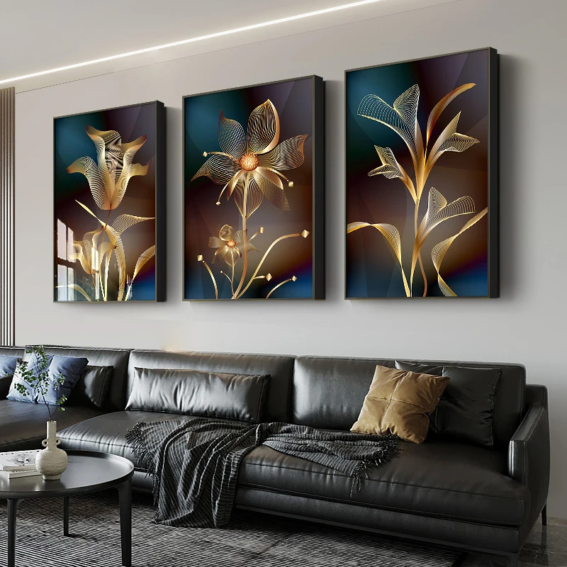 

Abstract Black Golden Flower Luxury Poster Nordic Art Plant Leaf Canvas Painting Modern Wall Picture for Living Room Home Decor