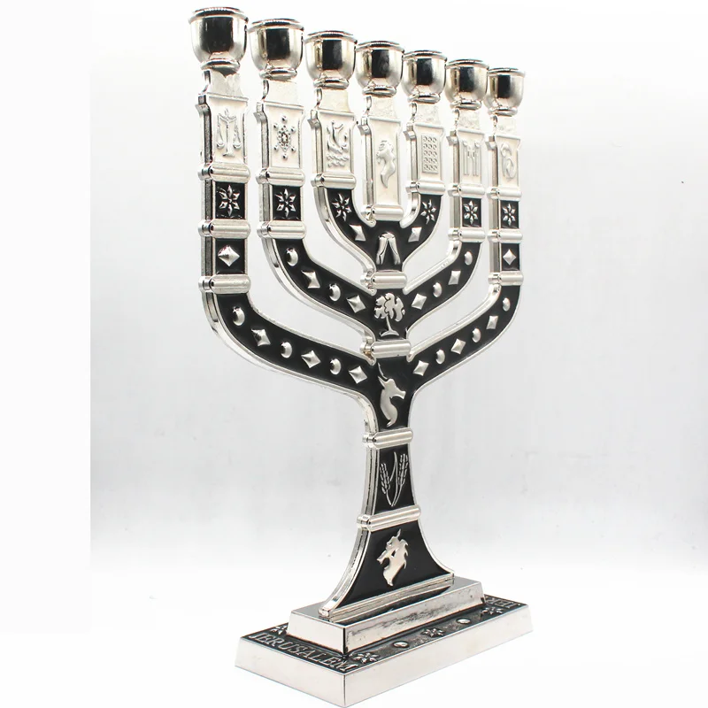 7 Branched Menorah Candelabra Jerusalem 12 Tribes Candle Holder