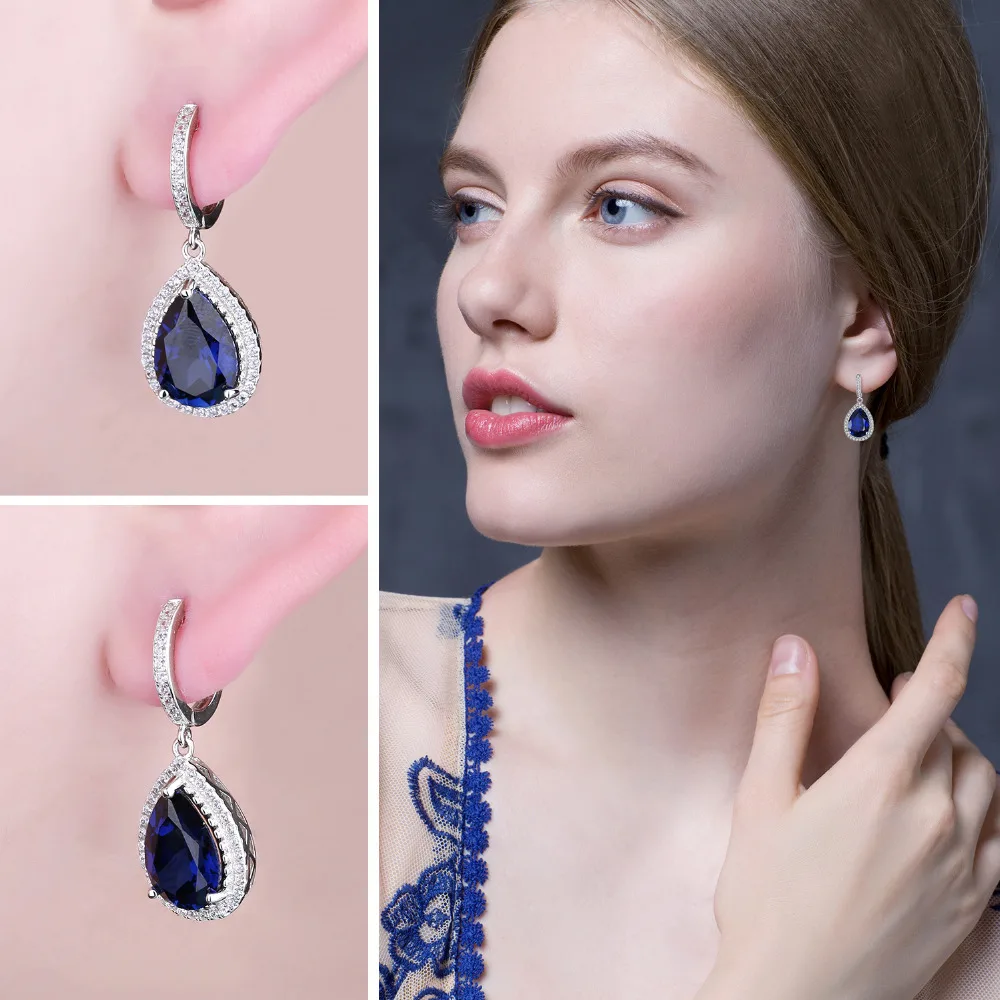 JewelryPalace 12ct Huge Pear Created Blue Sapphire 925 Sterling Silver Drop Dangle Earrings for Women Fashion Gemstones Jewelry