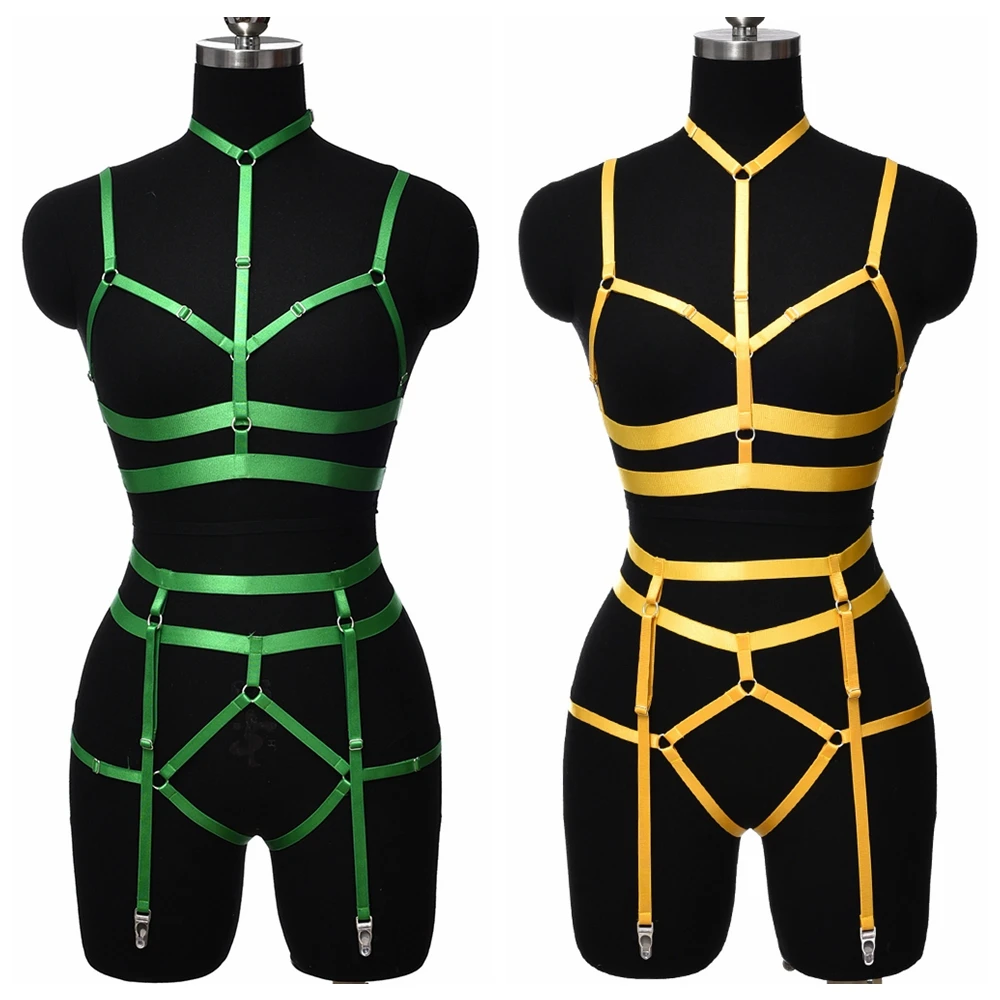 Hollow Body Cage Harness Garter Elastic Belt Women Fetish Sexy Open Chest Cage Bra Bondage Stocking Pole Dance Wear Body Harness