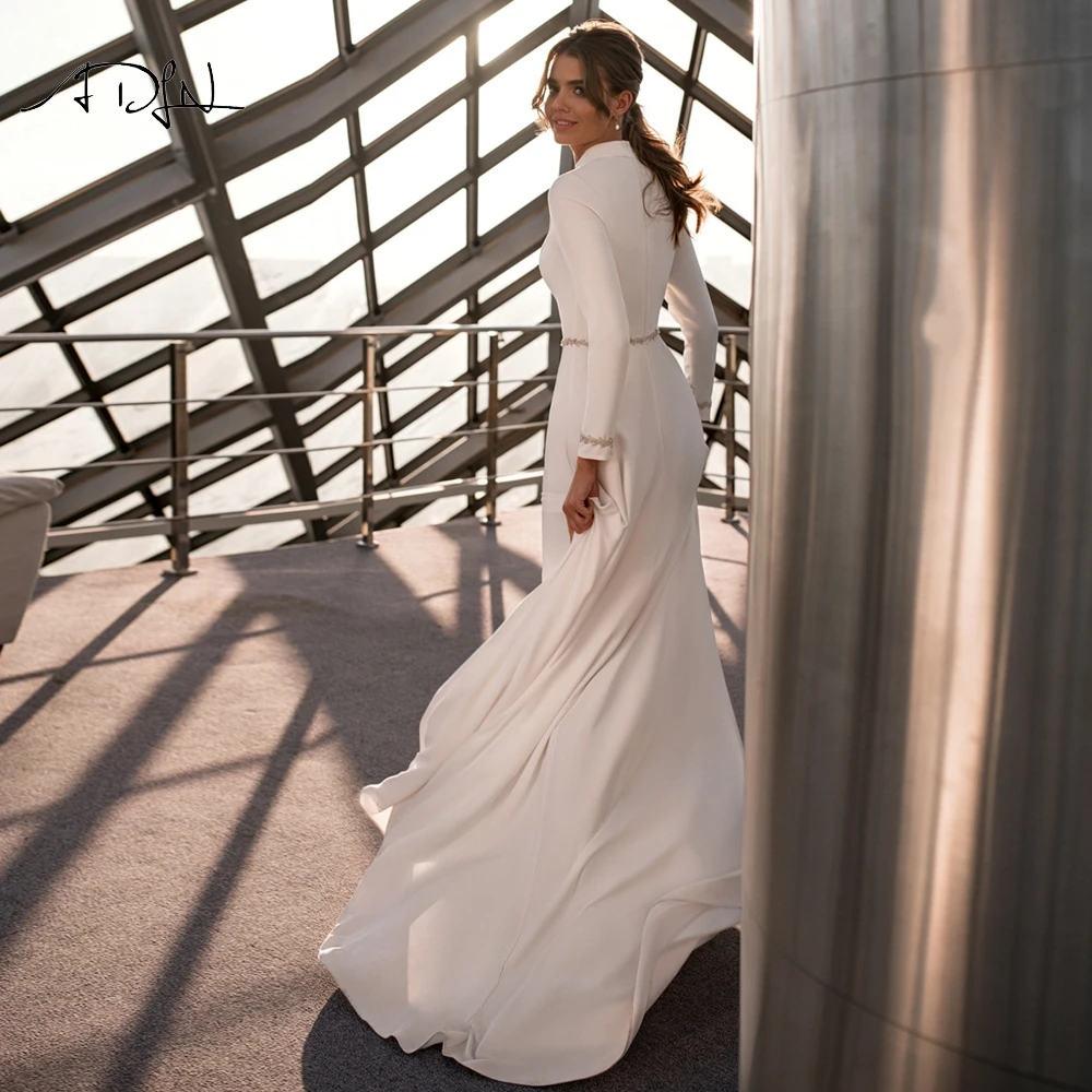 ADLN-Robe de Mariée Arabe à Col Haut et Manches sulf, Tenue de Patients Musulmans Perlés, Ligne A, Arabie Saoudite