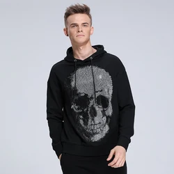 AlexPlein Schädel Strass Diamant Männer Kleidung der Mode Streetwear Slim Fit Hop Hoody 100% Baumwolle 2022 Winter Lustige One Stück