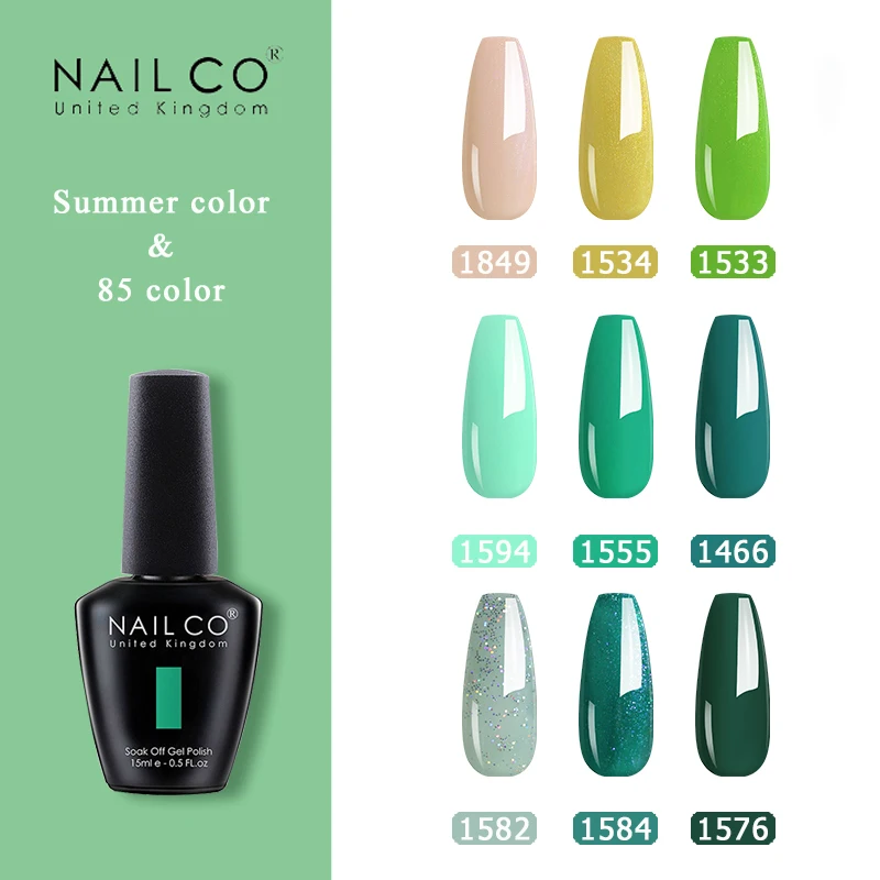 Nailco Populaire Gel Nagellak Zomer Systeem Koele Kleuren Mosterd Groene Gel Vernissen Nail Glitter Semi Permanente Top Jas