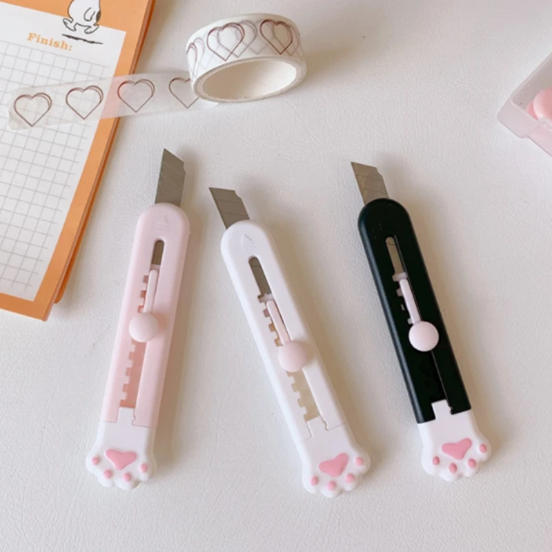 Kawaii Box Cutter Cute Utility Knife Cat Paw Express Box Cutter Letter Openers Paper Cutter Staionery Knife Mini Pocket Knife