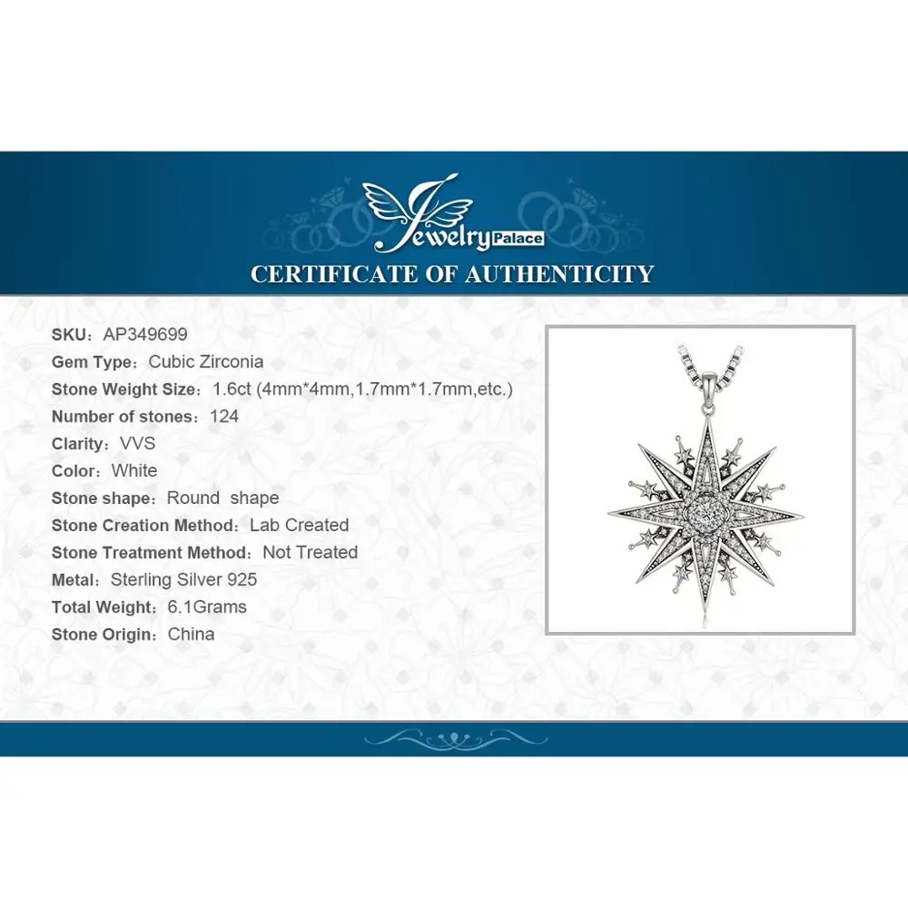 JewelryPalace-colgante de plata de primera ley y Circonia cúbica para mujer, joya SIN Cadena, plata esterlina 925, estilo gótico, Estrella del Norte, Punk