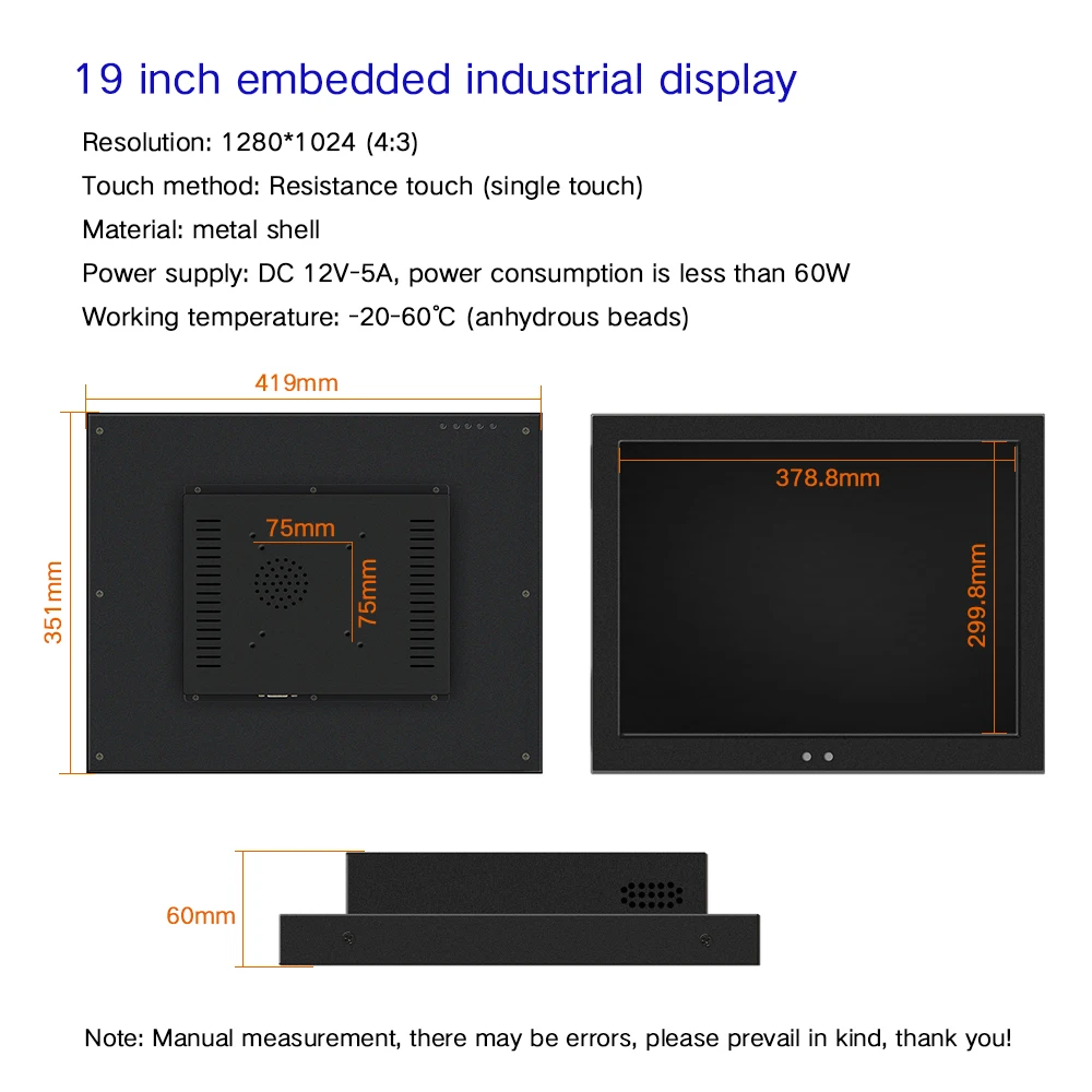 Tablet PC komputer industri Mini 19 inci, Panel semua dalam satu PC dengan layar sentuh resitif dengan WIFI Core i5 untuk Win10 Pro