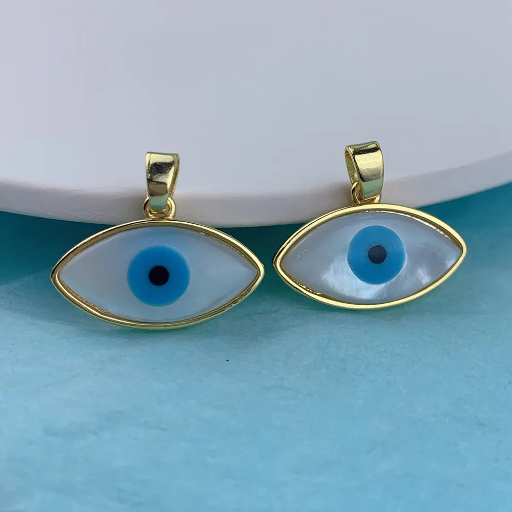 Natural Shell Blue Evil Eye Charm Pendant For Jewelry Making Necklace Bracelet Accessories Wholesale